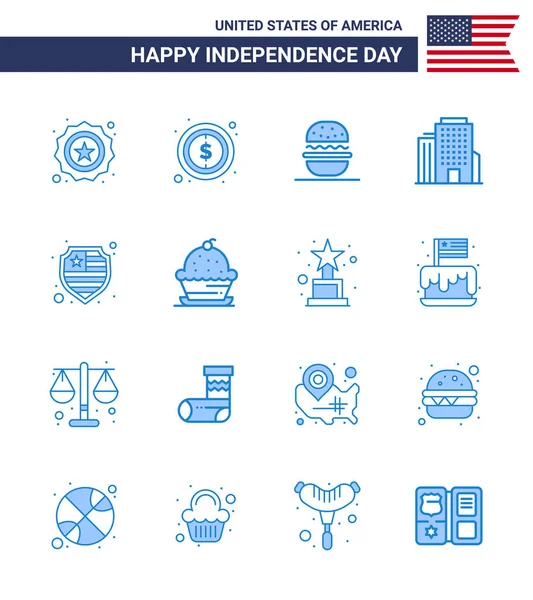 Blue Pack Usa Independence Day Symbols Shield American Burger American — Stock Vector