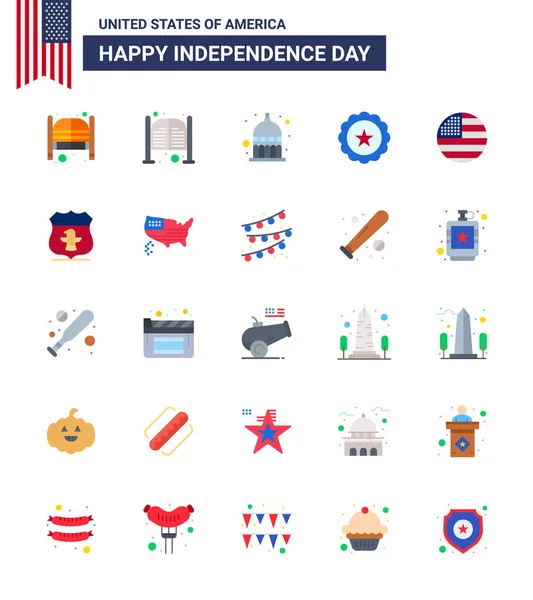 Set Von Usa Day Icons American Symbols Independence Day Zeichen — Stockvektor