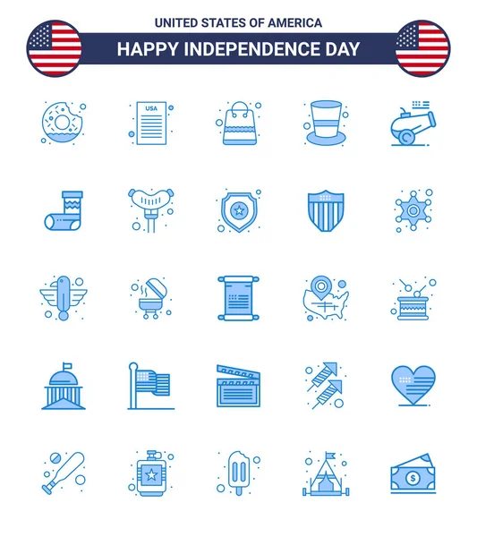 Usa Blue Signs Independence Day Celebration Symbols Howitzer Big Gun — Stock Vector