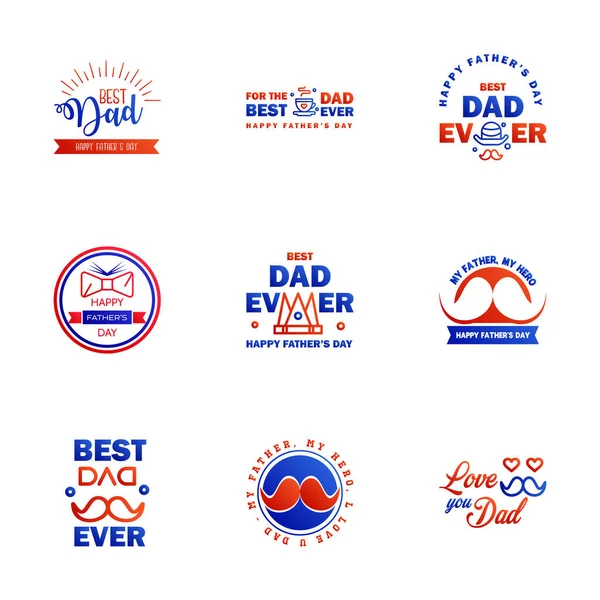 Blue Red Set Vector Happy Fathers Day Typography Vintage Icons — Stock Vector