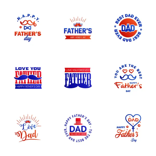 Fathers Day Lettering Blue Red Calligraphic Emblems Badges Set Isolated — Stock Vector
