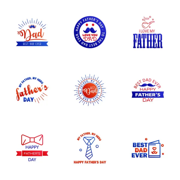 Happy Fathers Day Reciation Vector Text Banner Blue Red Background — 스톡 벡터