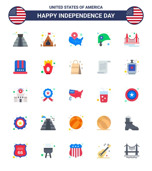 Usa Happy Independence Daypictogram Zestaw Prostych Płaskorzeźb Bramy Gwiazda Stany — Wektor stockowy