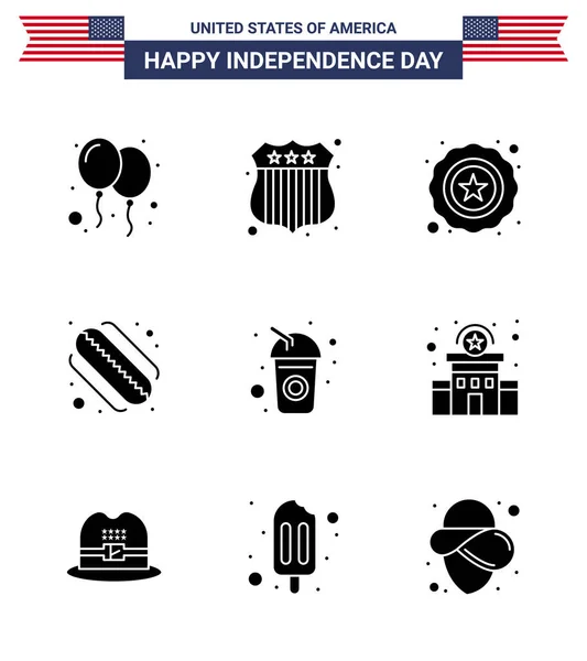 Happy Independence Day Usa Pack Creative Solid Glyphs Building Drink — Stock Vector