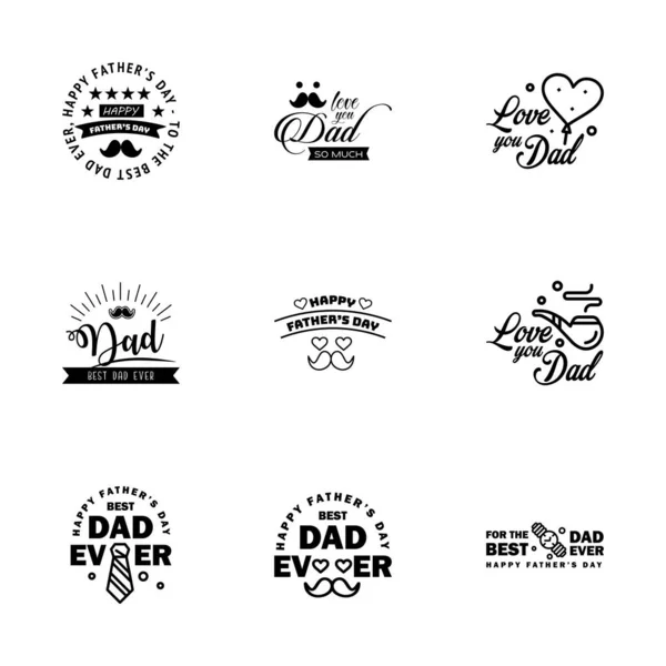 Happy Fathers Day Greeting Hand Lettering Badges Black Typo Isolated — Stock Vector