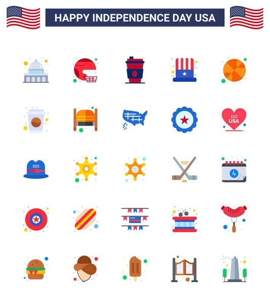 Usa Flat Signs Independence Day Celebrazione Simboli Stati Uniti America — Vettoriale Stock