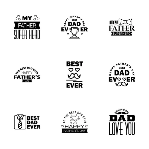 Czarny Zestaw Wektor Szczęśliwy Dzień Ojców Typografia Ikony Rocznika Listy — Wektor stockowy