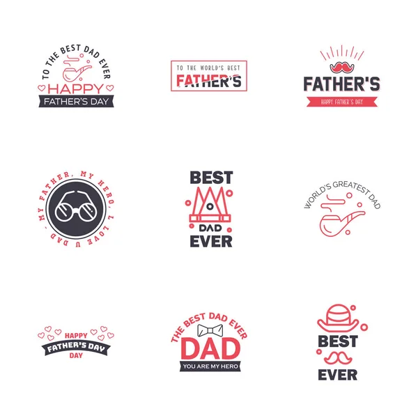 Negro Rosa Happy Fathers Day Design Collection Conjunto Doce Colores — Vector de stock