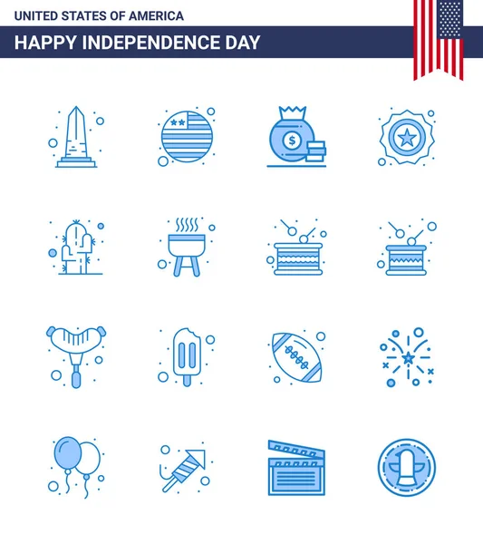 Happy Independence Day Usa Pack Creative Blues Flower Flag Dollar — Stock Vector