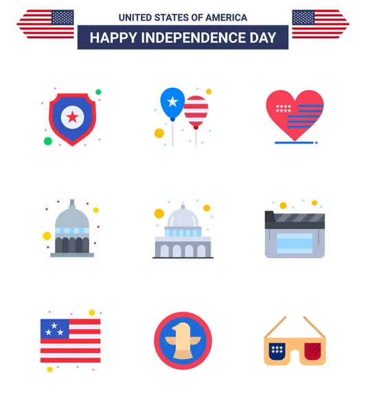 Stock Vector Icon Pack American Day Line Signs Symbols Capitol — Stock Vector