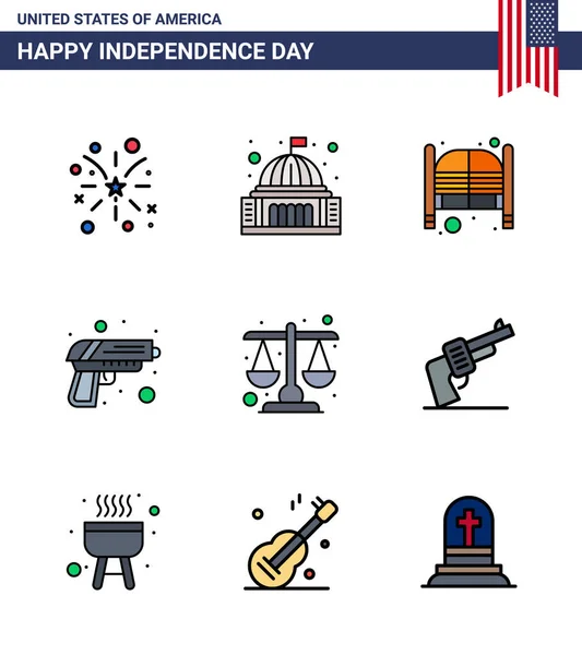 Set Usa Day Icons American Symbols Independence Day Signs Weapon — Stock Vector