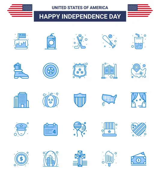 Set Modern Blues Pack Usa Independence Day Usa Pipistrello Usa — Vettoriale Stock