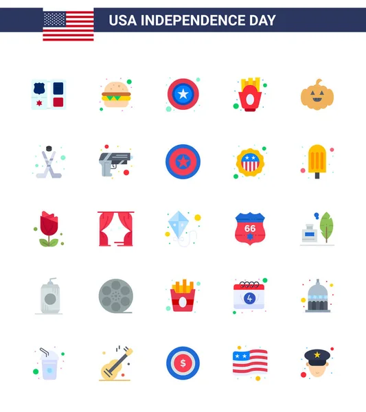 Usa Happy Independence Daypictogram Set Simple Flats Usa Pumkin Police — 스톡 벡터