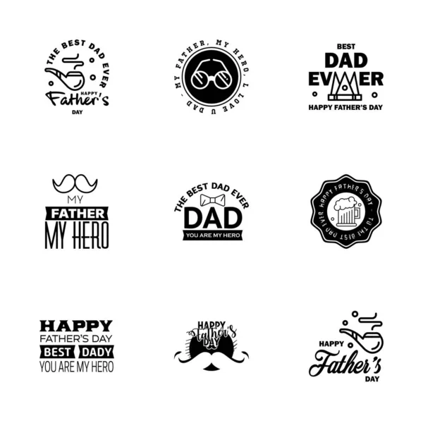 Black Happy Fathers Day Design Collection Uppsättning Tolv Bruna Färgade — Stock vektor