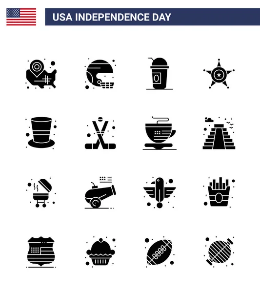 Solid Glyph Pack Usa Independence Day Symbole Von Stern Männer — Stockvektor