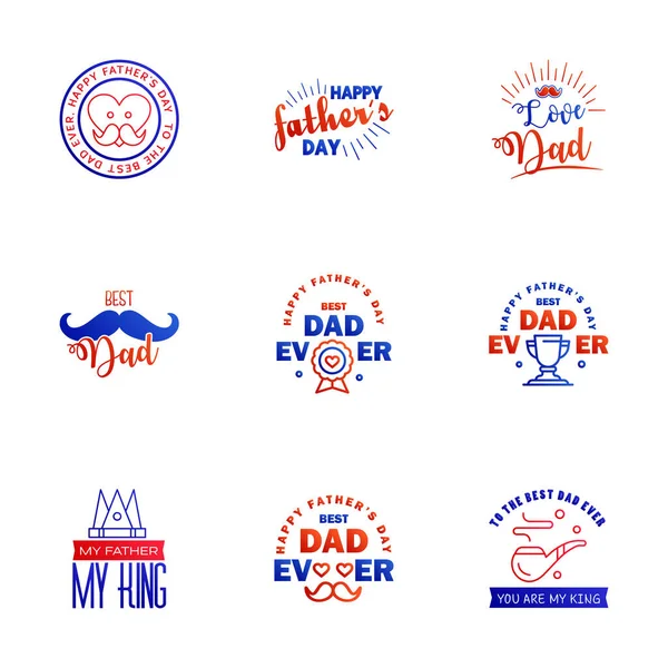 Fathers Day Lettering Blue Red Calligraphic Emblems Badges Set Isolated — Stock Vector