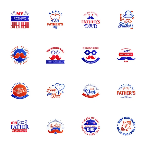 Blue Red Set Vector Happy Fathers Day Typografie Vintage Icons — Stockový vektor