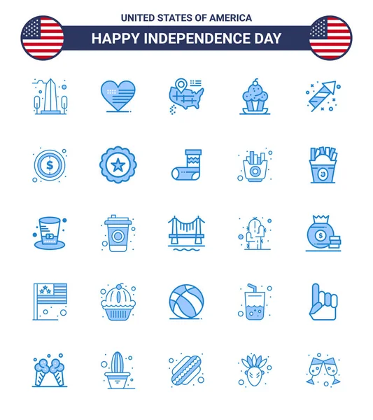 Usa Blue Pack Independence Day Signs Symbols Celebration Sweet Flag — Stock Vector