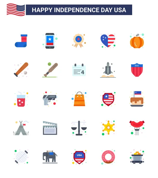 Flat Pack Usa Independence Day Symbols American Flag Phone Country — Vector de stoc