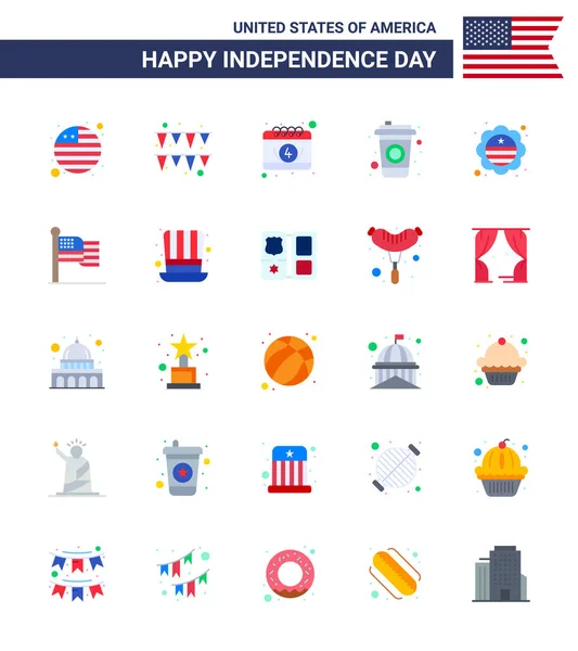 Flat Pack Usa Independence Day Symboly Americké Mezinárodní Vlajka Datum — Stockový vektor