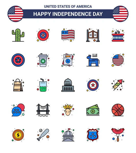 2008 Modern Set Flat Filled Lines Symbols Usa Independence Day — 스톡 벡터