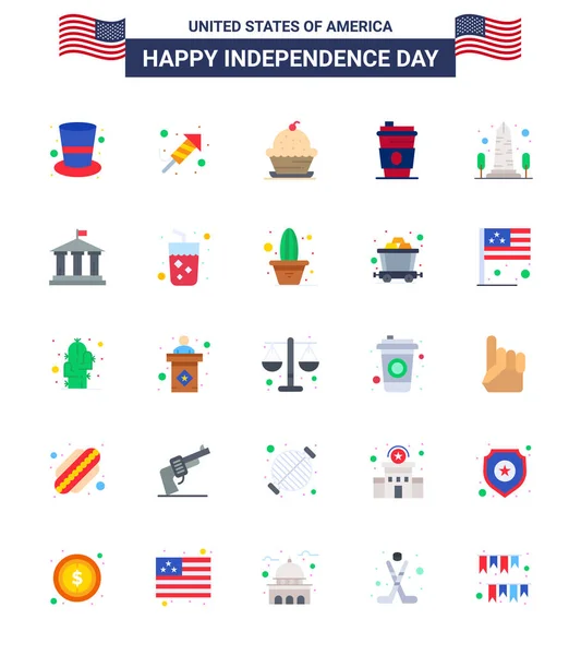 Happy Independence Day Pack Flats Semne Simboluri Pentru Reper Suc — Vector de stoc