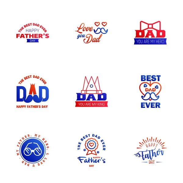 Blue Red Happy Fathers Day Design Collection Uppsättning Tolv Bruna — Stock vektor