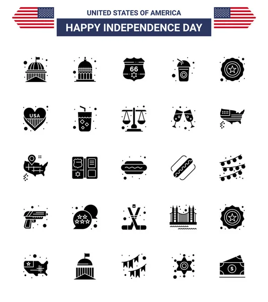 Usa Happy Independence Daypictogram Set Simple Solid Glyph Police Usa — 스톡 벡터
