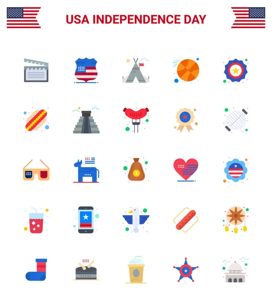 Usa Flat Pack Independence Day Segni Simboli Del Distintivo Americano — Vettoriale Stock