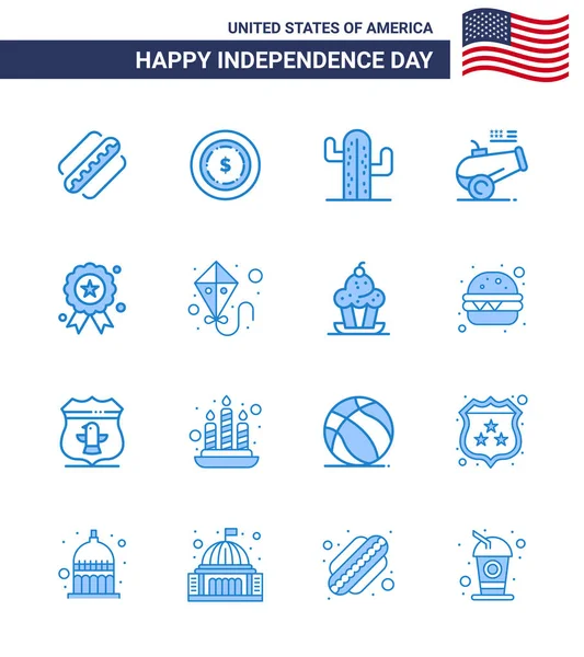 Juillet Usa Happy Independence Day Icône Symboles Groupe Modern Blues — Image vectorielle