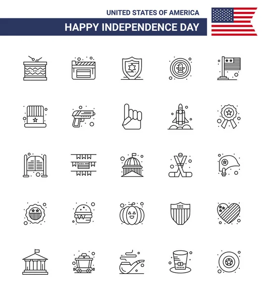 Group Lines Set Independence Day United States America Flag Badge — Image vectorielle