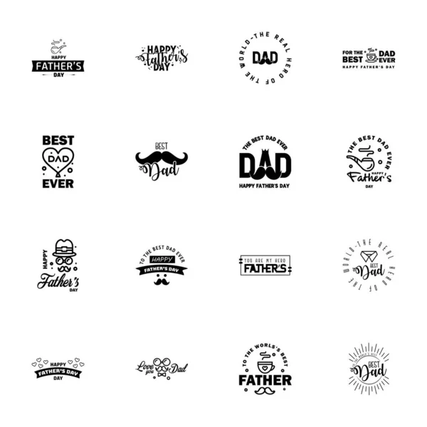 Happy Fathers Day Conjunto Elementos Vectoriales Negros Cintas Etiquetas Elementos — Vector de stock