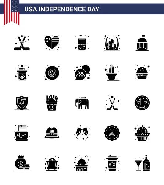 독립기념일 솔리드 Usa Pictograms Usa Gate Usa Building Cola Editable — 스톡 벡터