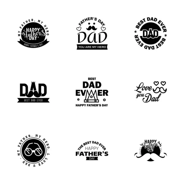 Black Happy Fathers Day Design Collection Set Twelve Brown Colored — Stock Vector