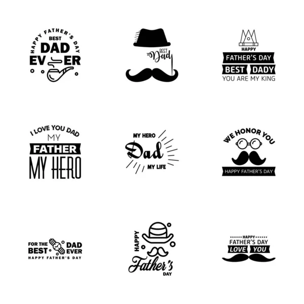 Conjunto Negro Vector Feliz Día Los Padres Typography Vintage Icons — Vector de stock