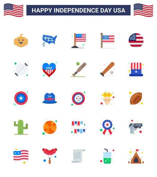 Happy Independence Day Luglio Set Flats American Pittogramma Ringraziamento Americano — Vettoriale Stock