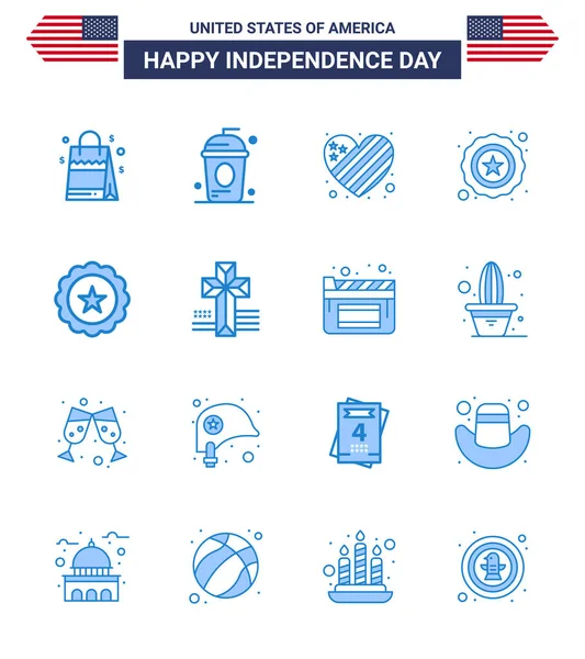 Förpackning Med Usa Självständighetsdagen Firande Blues Tecken Och Juli Symboler — Stock vektor