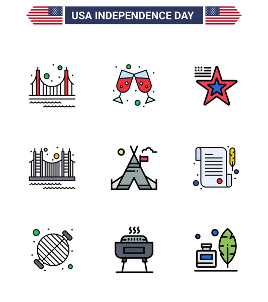 4Th July Usa Happy Independence Day Icon Symbols Group Modern — Stock Vector