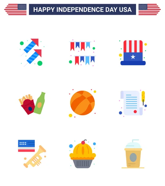 Editable Vector Line Pack Usa Day Semplici Appartamenti Palla Americani — Vettoriale Stock