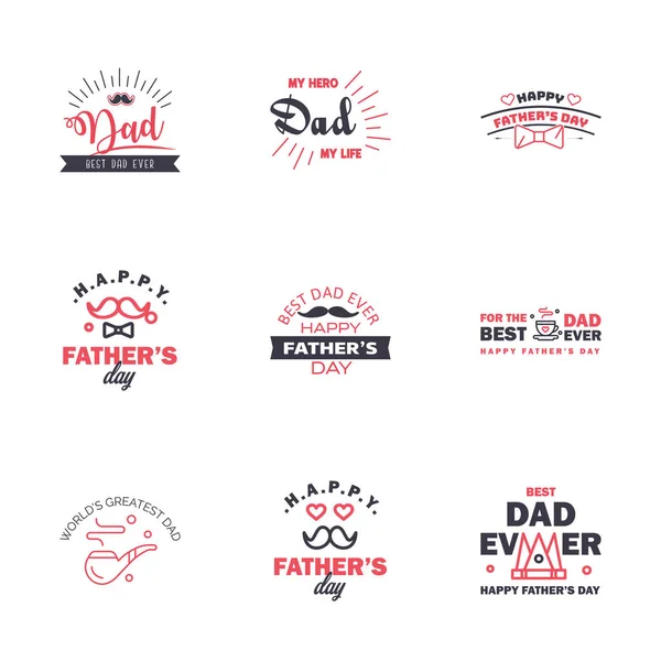 Czarny Różowy Zestaw Wektor Szczęśliwy Dzień Ojców Typografia Ikony Rocznika — Wektor stockowy