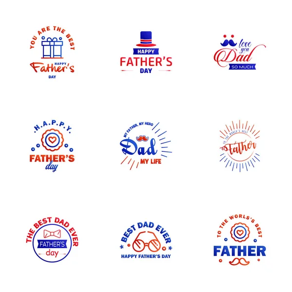 Blauw Rood Set Van Vector Gelukkige Vaderdag Typografie Vintage Iconen — Stockvector