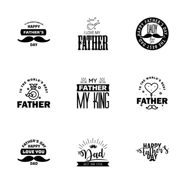 Feliz Día Los Padres Set Tipografía Negra Emblemas Vectoriales Letras — Vector de stock