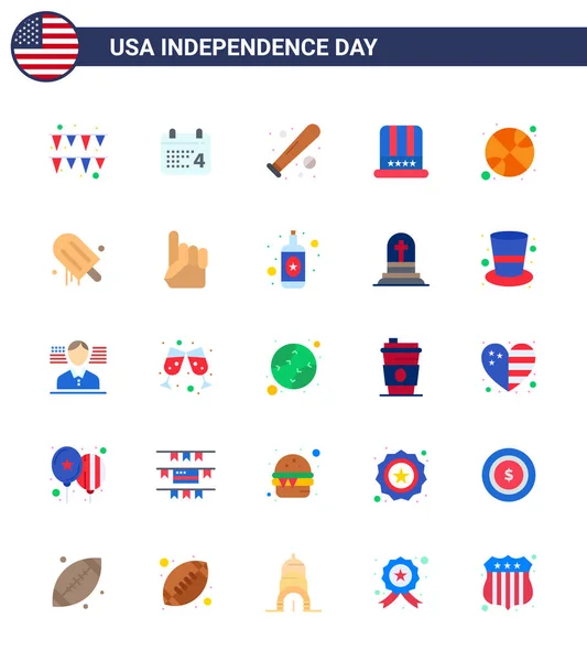 Pack Usa Independence Day Celebration Flats Signes Juillet Symboles Tels — Image vectorielle