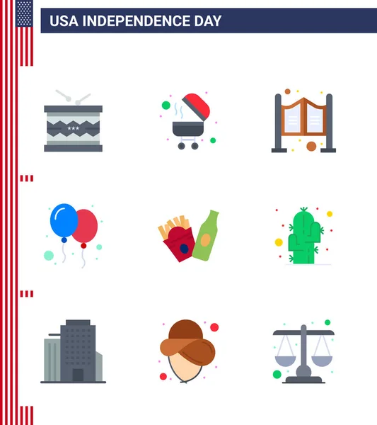 Usa Flat Signs Independence Day Celebration Symbols Frise Party Door — 스톡 벡터