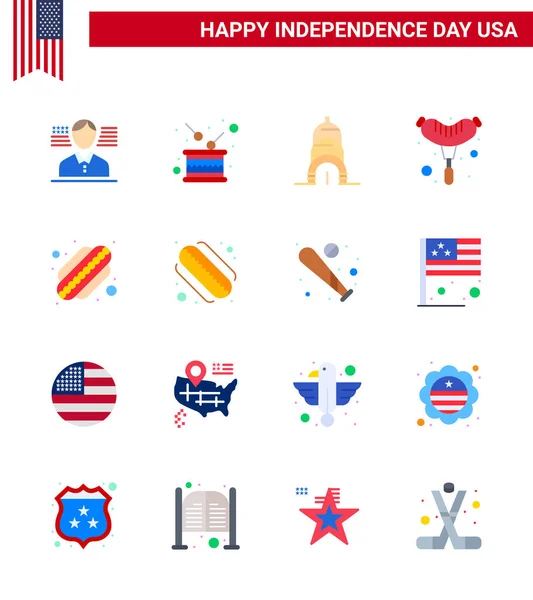 Eua Happy Independence Daypictogram Conjunto Simples Flats Bola Cachorro Quente — Vetor de Stock