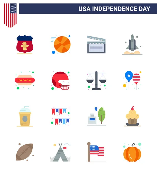 Set Usa Day Icons Amerikai Szimbólumok Függetlenség Napja Jelek Kutya — Stock Vector