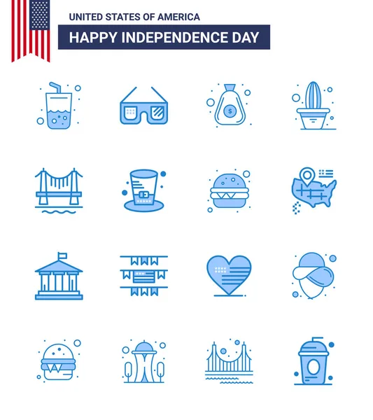Happy Independence Day Usa Pack Creative Blues Building Pot Dollar — Stock Vector
