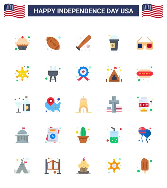 2015 Happy Independence Day Pack Flats Signs Symbols Glasses States — 스톡 벡터