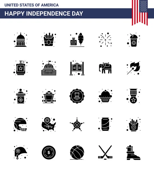 Usa Solid Glyph Pack Independence Day Signs Symbols Drinking Bottle — 스톡 벡터