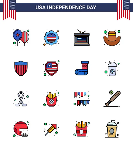 Happy Independence Day Usa Pack Creative Flat Filled Lines Seurity — 스톡 벡터